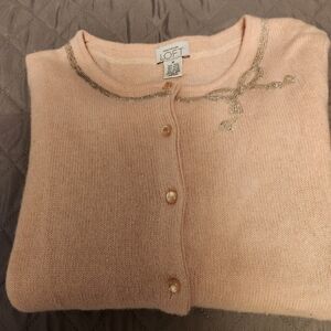 Loft Angora Wool Pink Beaded Cardigan Sweater Size M
